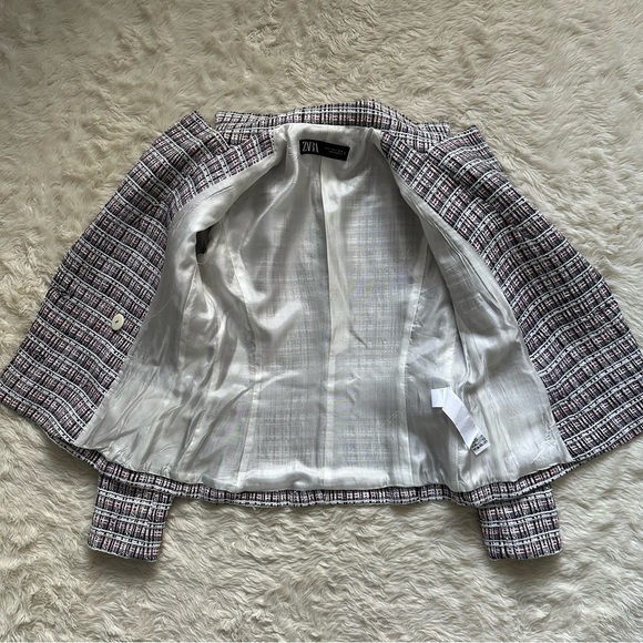 Zara Jacket Double Breasted Blazer Tweed Textured Long Sleeve Multicolor S - Picture 8 of 13